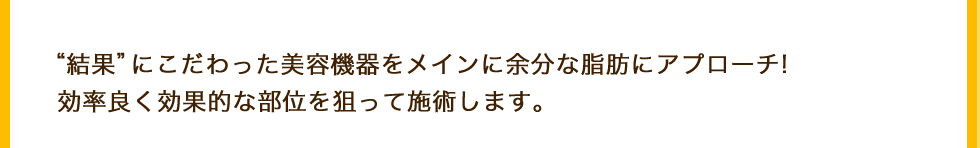 “結果”にこだわった美容機器をメインに余分な脂肪にアプローチ!効率良く効果的な部位を狙って施術します。