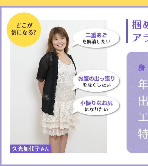 二重あごを解消したい　お腹の出っ張りをなくしたい　小振りなお尻になりたい